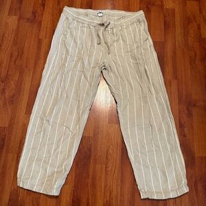 Dash Linen Tan Striped Pull On Pants size Large